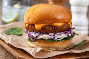 v2food burger with slaw