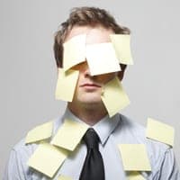 Man covered in post-it notes