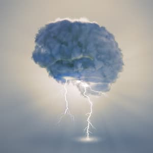 Clouds in the shape of a brain, with lightning