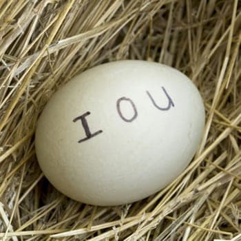 IOU written on egg