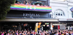Kinselas venue surrounded by crowds at Mardi Gras