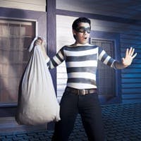 Thief holding up a bag of loot