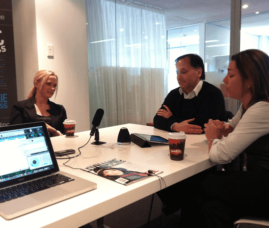 Jen recording podcast with The Social Business