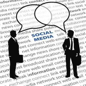 Business people talking social media