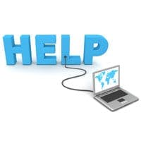 Computer, with the word 'help' attached