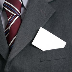business card in man's pocket
