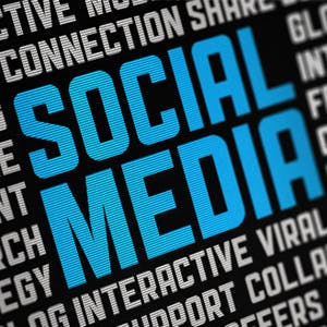 "Social Media" in bold blue letters on black background