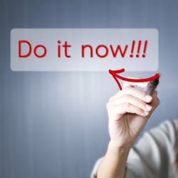 Woman writing "Do it now!" CTA on screen