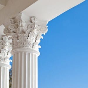 Pillars against blue sky