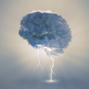 Clouds in the shape of a brain, with lightning