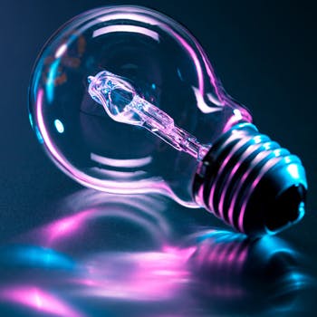 Lightbulb, surrounded by purple and blue light