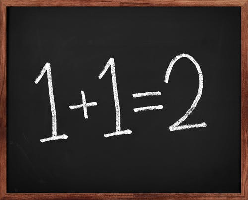 1+1=2 on chalkboard