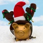 piggy bank dressed up for Christmas