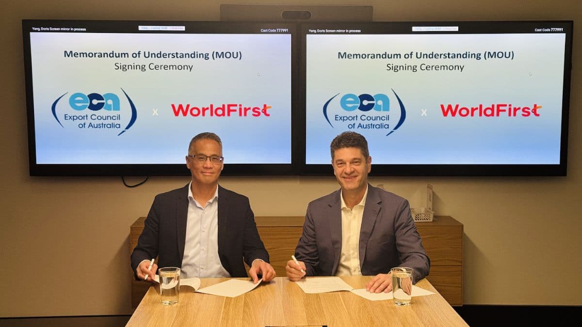 Left: Arnald Jorge, CEO of Export Council of Australia Right: Jim Vrondas, General Manager, Australia and New Zealand, WorldFirst