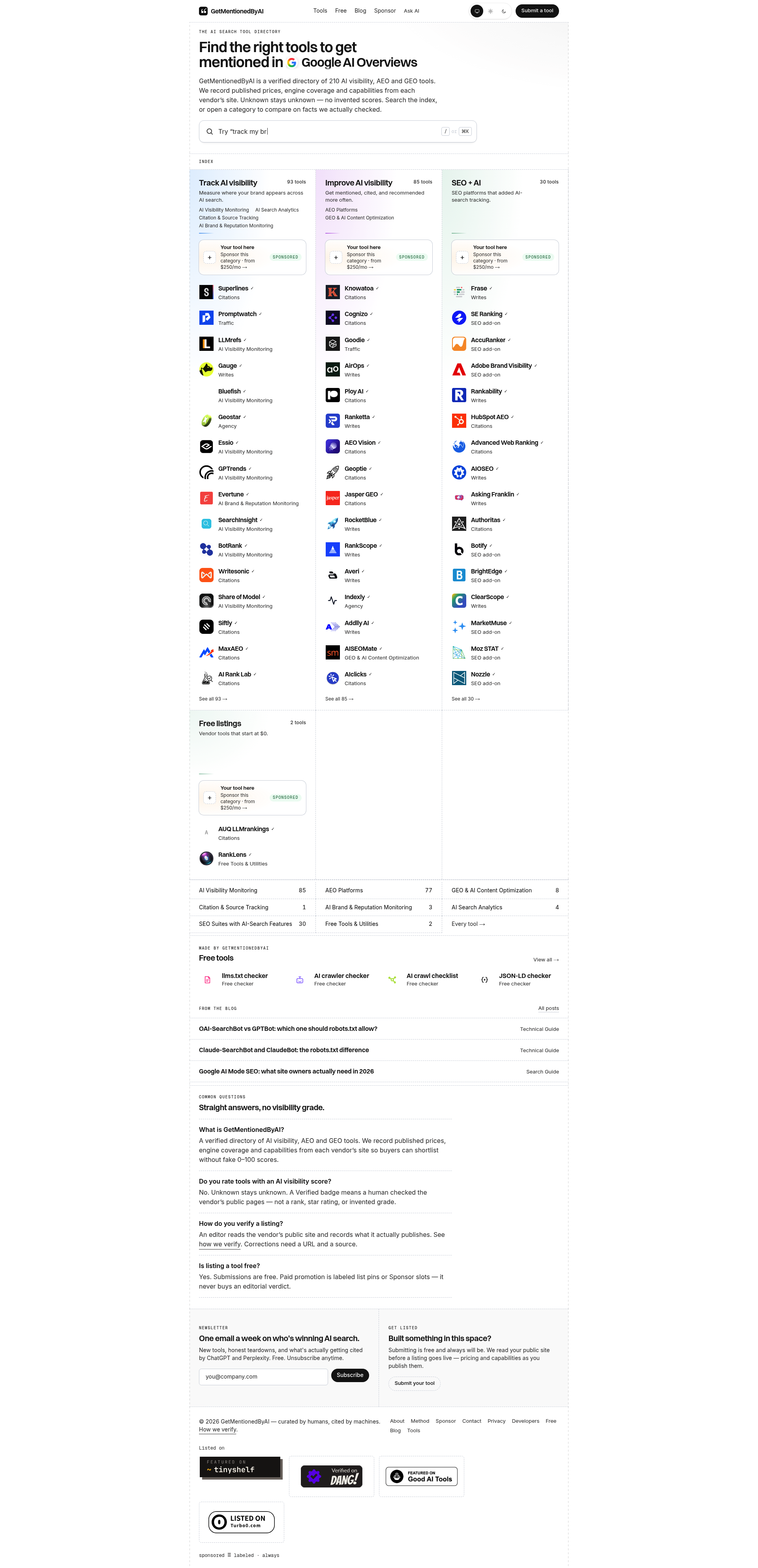GetMentionedByAI: AI Visibility Tool Directory