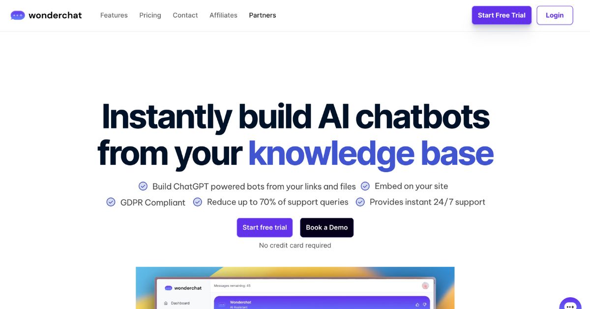 Wonder Chat: Build AI chatbots instantly with no code