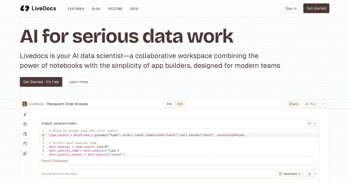 Livedocs: Collaborative Data Workspace for Teams