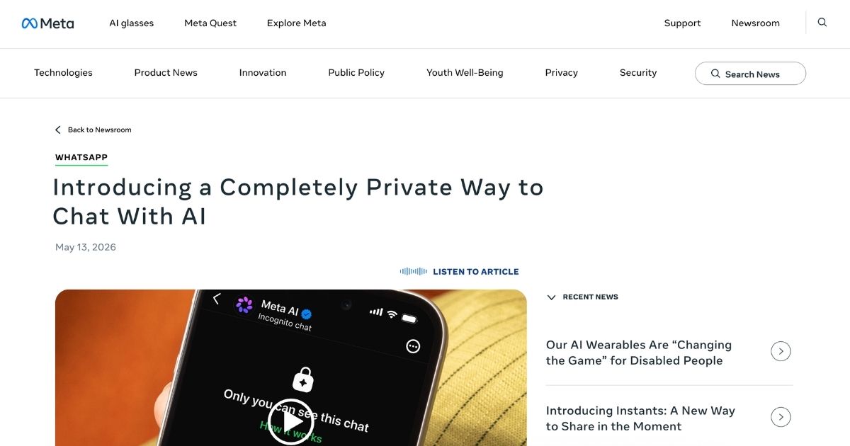 Meta Introduces Incognito Chat: Private AI Interactions