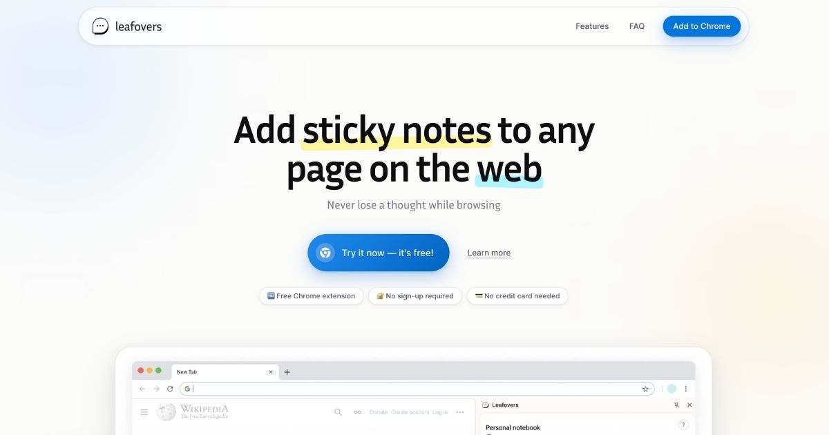Leafovers Chrome Extension: Organize Web Notes