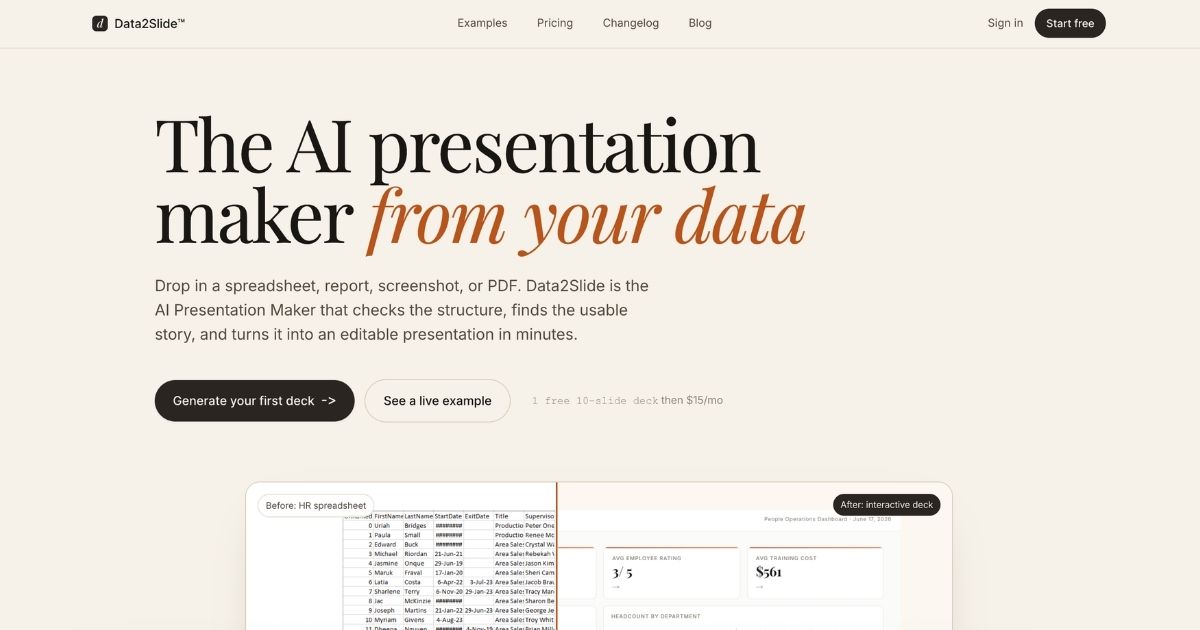 Data2Slide: AI-Powered Data Presentation Transformation