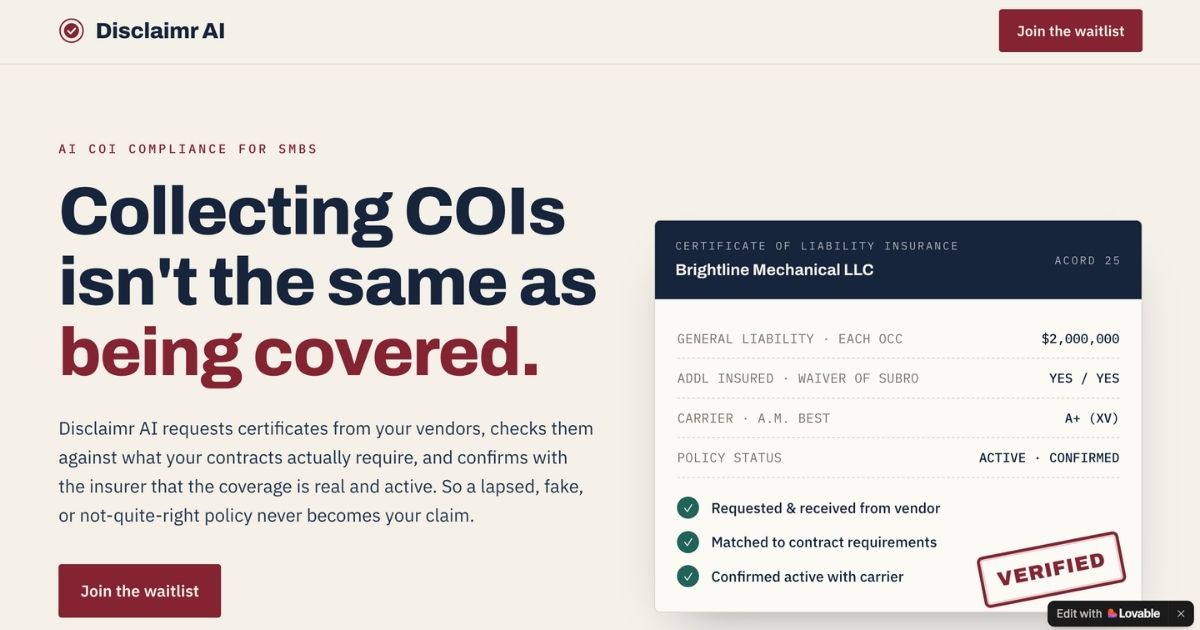 Disclaimr AI: Vendor Insurance Compliance Automation